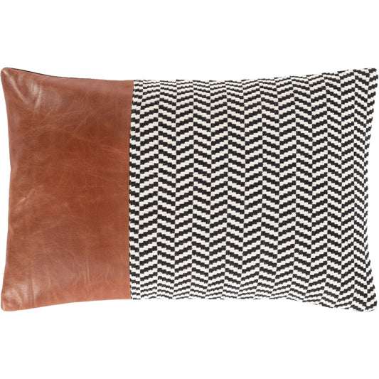 Fiona Pillow - 37177 by Surya in black, camel, beige. Made from 75% cotton, 25% leather, 100% cotton in a modern style.