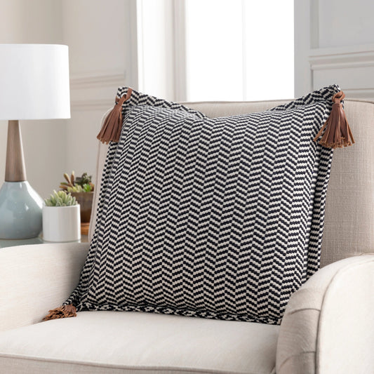 Fiona II Pillow - 14763 by Surya in black, medium brown. Made from 95% cotton, 5% leather, 100% cotton in a eclectic & global style.