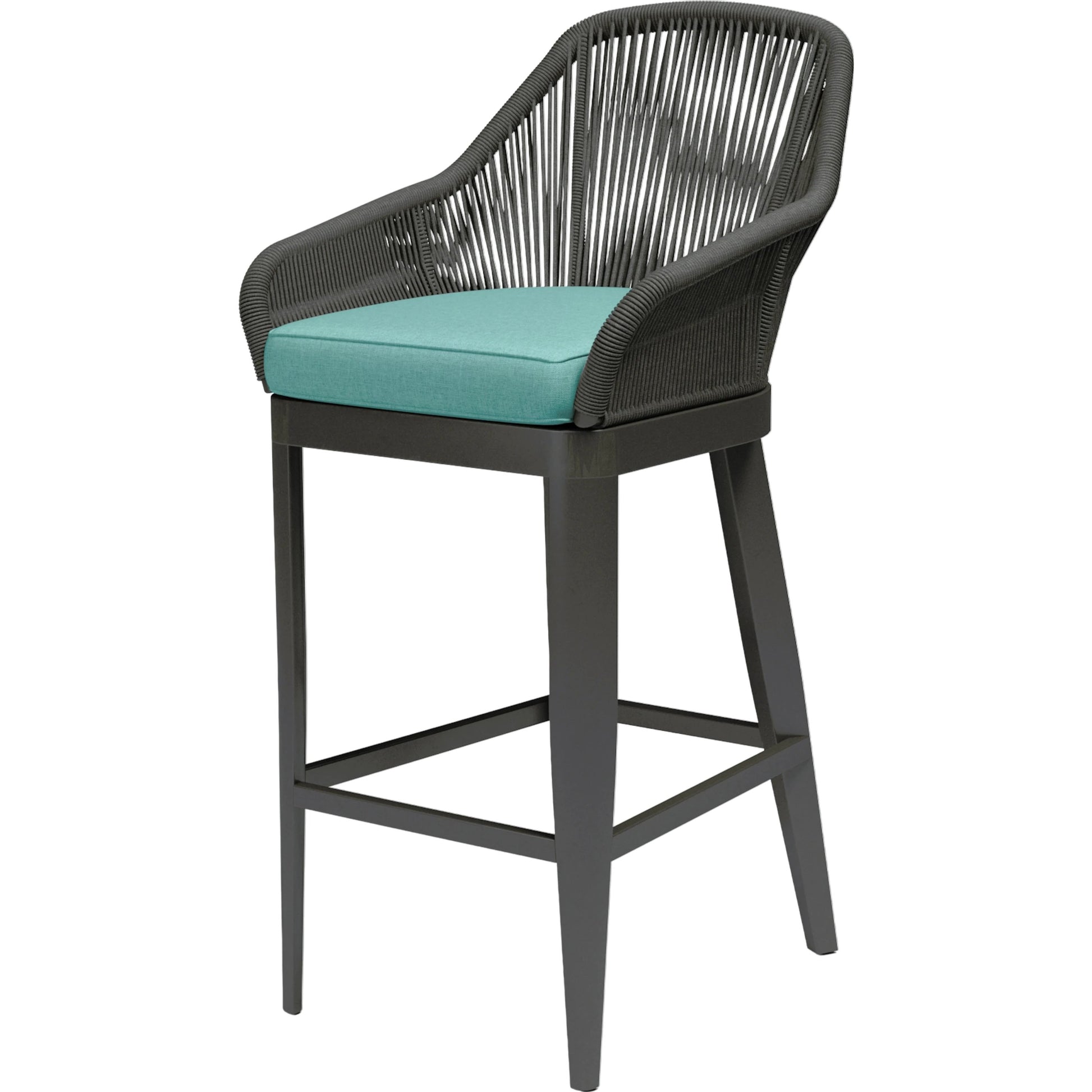 Milano Outdoor Barstool by Sunset West in slate. Made from olefin rope in a coastal style.