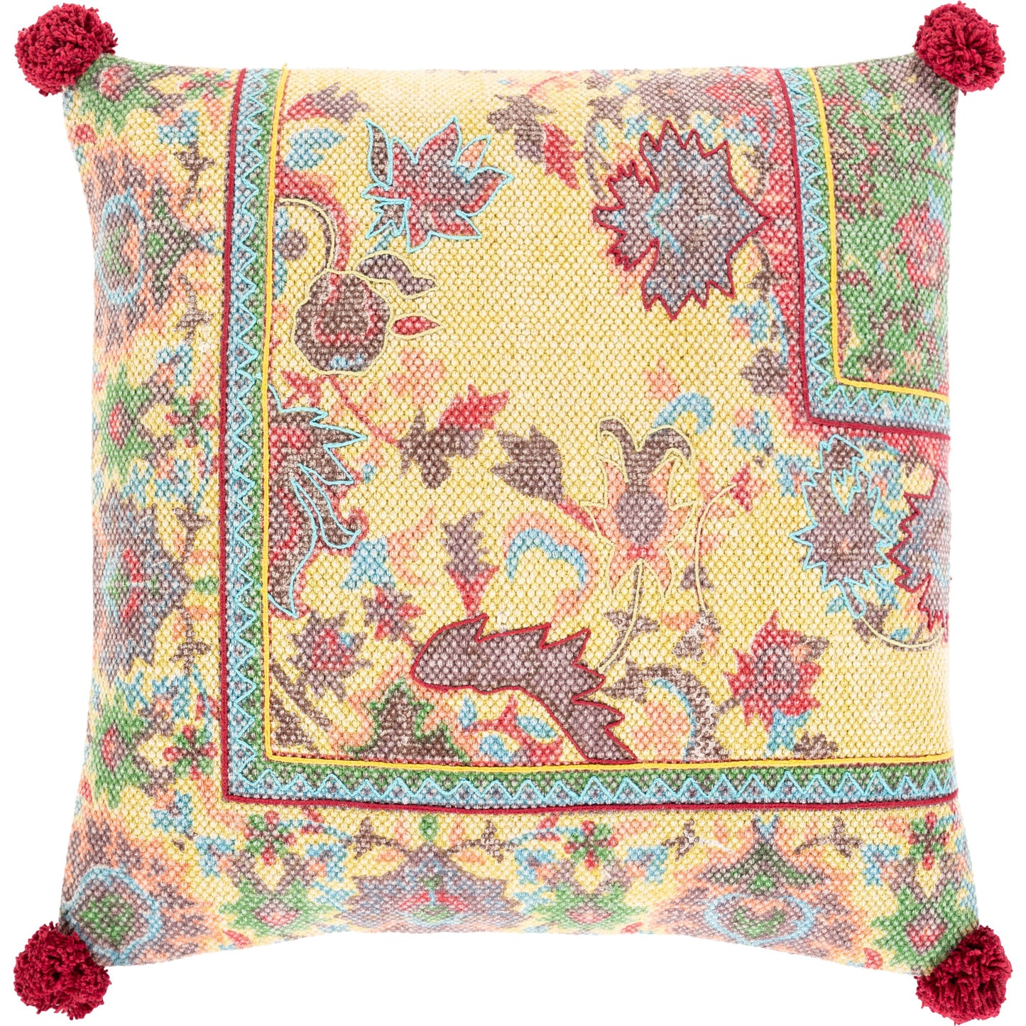 001 SI-1882053,SI-1882054 | Primary Silo | Francesca Pillow - 25710 by Surya in burgundy, light olive, dark brown, sky blue, light green, red. Made from 100% cotton in a eclectic & global style.