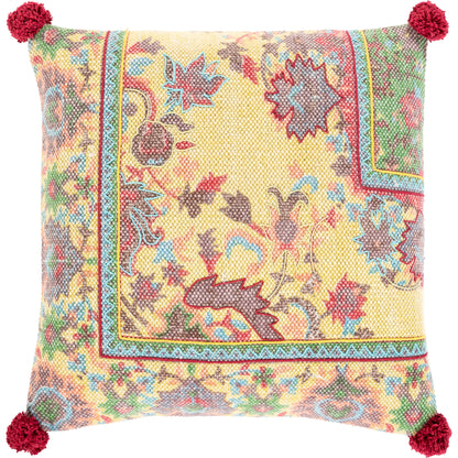 Francesca Pillow - 25710 by Surya in burgundy, light olive, dark brown, sky blue, light green, red. Made from 100% cotton in a eclectic & global style.