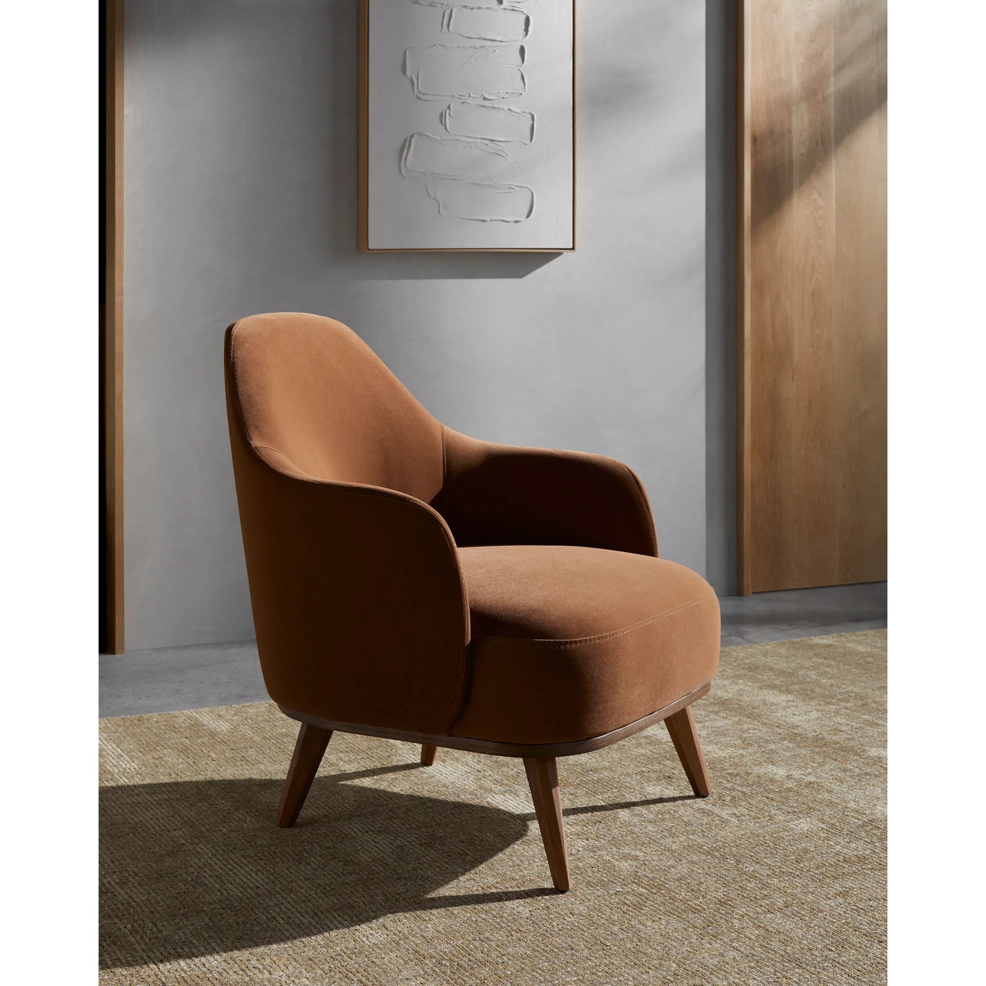 Fantino Armchair - 539462 by Surya in upholstery: dark green, base: camel and wood finish. Made from polyester, beechwood, polyurethane foam in a modern style.