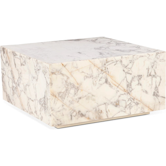 Giza 32" Drum Coffee Table by World Interiors in white and alabaster marble. Made from marble mdf reclaimed iron in a unique style.