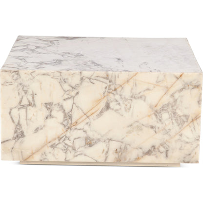 Giza 32" Drum Coffee Table by World Interiors in white and alabaster marble. Made from marble mdf reclaimed iron in a unique style.