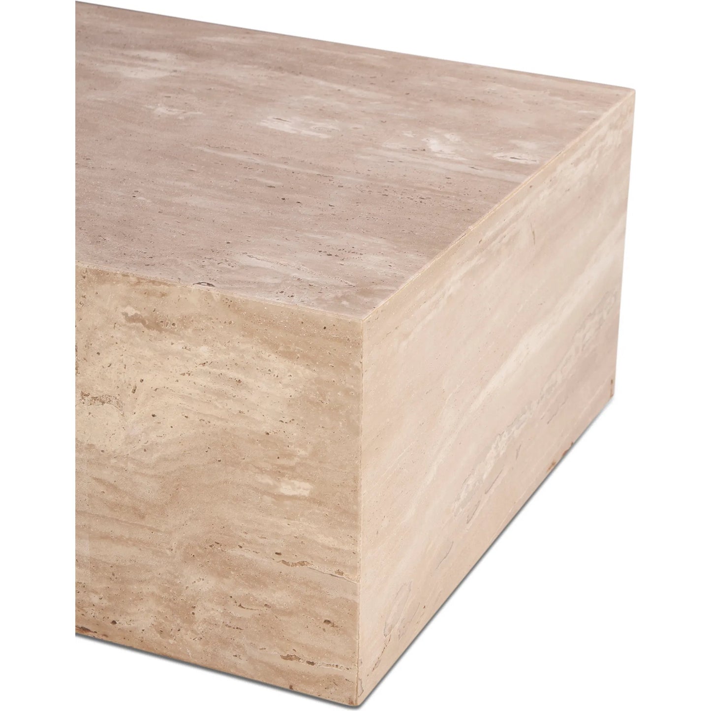 005 SI-2242859 | Closeup | Giza 50" Drum Coffee Table by World Interiors in tan and travertine. Made from reclaimed iron travertine stone in a unique style.
