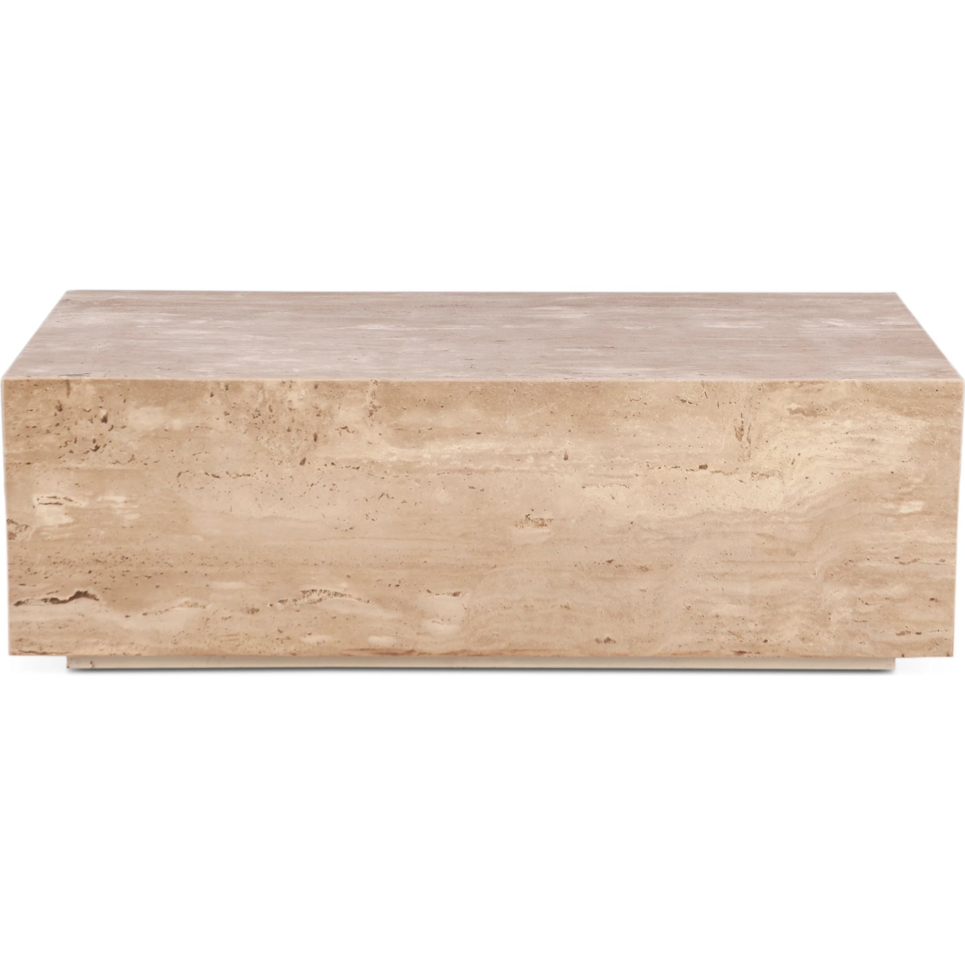 Giza 50" Drum Coffee Table by World Interiors in tan and travertine. Made from reclaimed iron travertine stone in a unique style.