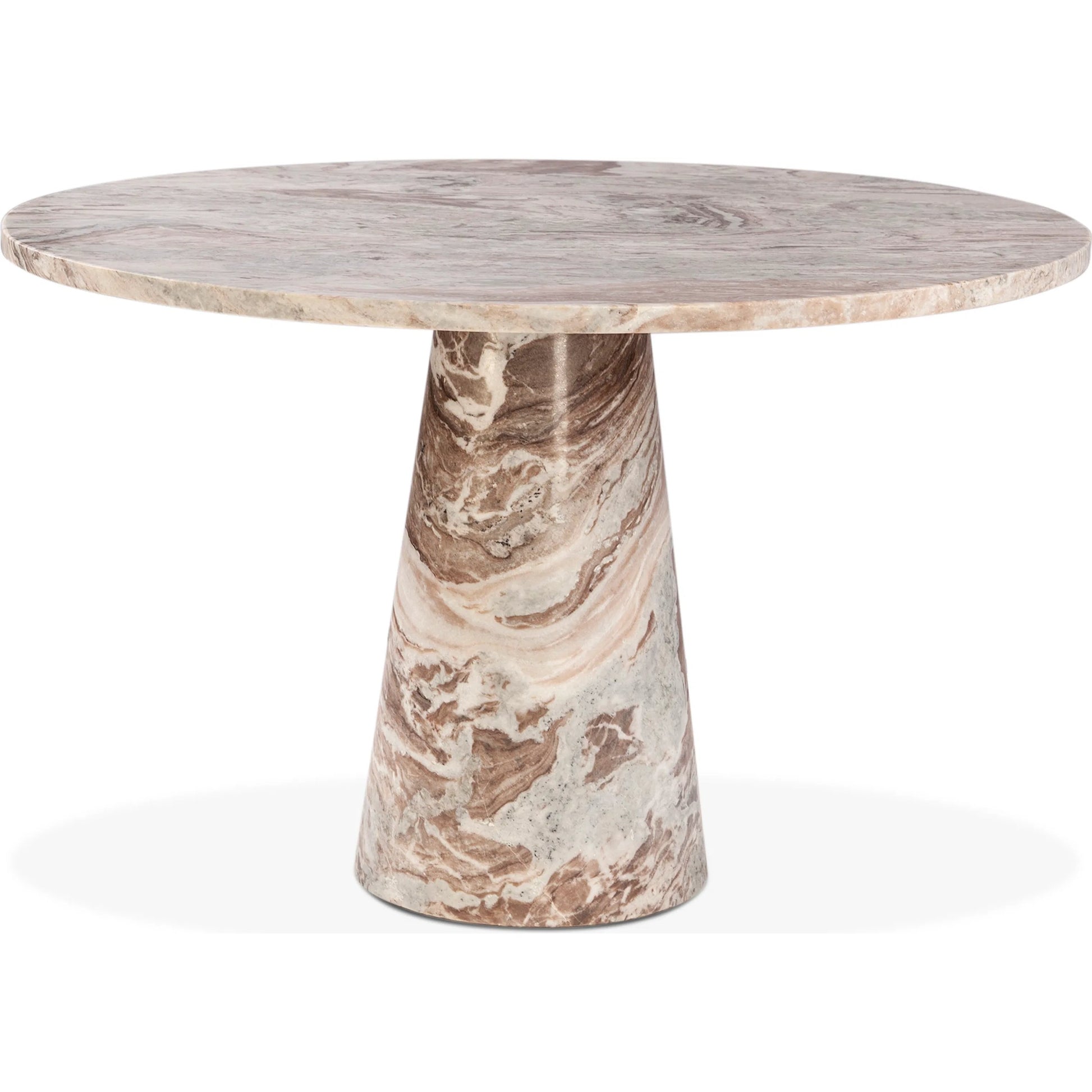 Giza 48" Round Dining Table by World Interiors in brown and toronto marble. Made from marble in a unique style.