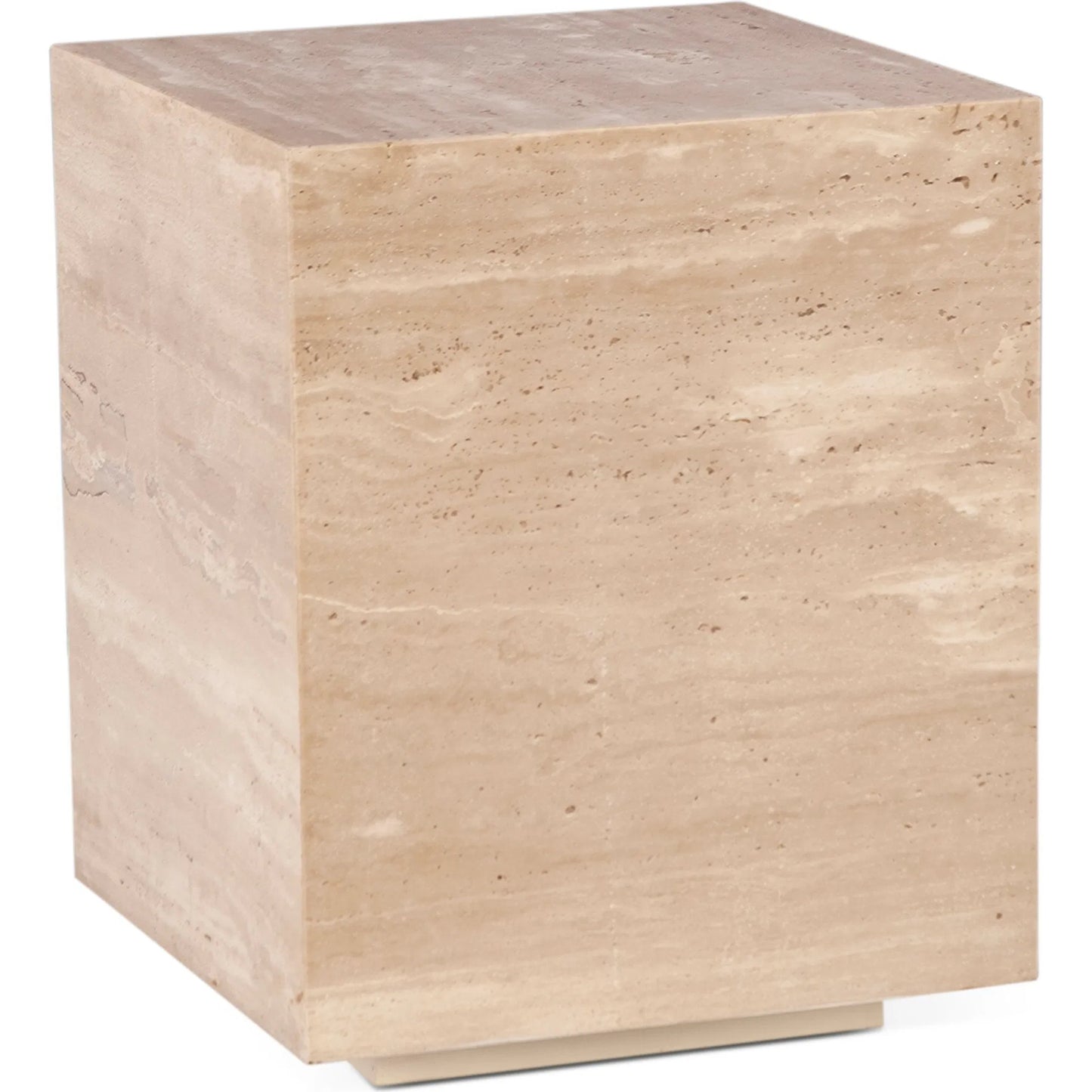 001 SI-2242863 | Primary Silo | Giza 18" Drum Side Table by World Interiors in tan and travertine. Made from reclaimed iron travertine stone in a unique style.