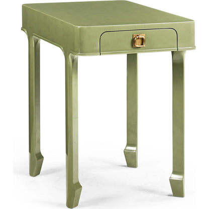 Polly Avo Rectangular End Table by Jonathan Charles in dor green lacquer. Made from beech in a eclectic & global style.