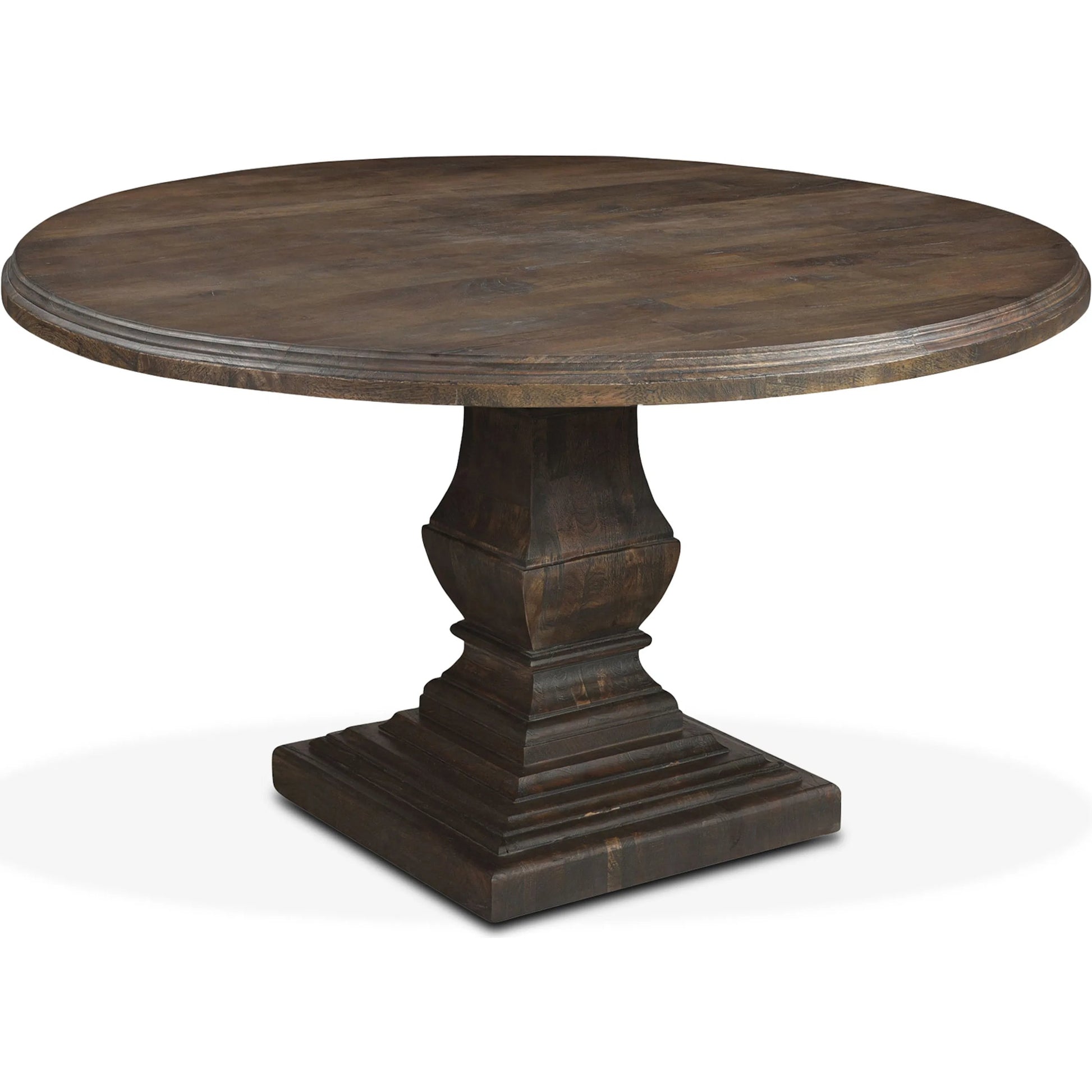 Toulon 48" Round Dining Table by World Interiors in dark brown and weathered mango. Made from mango wood in a traditional style.