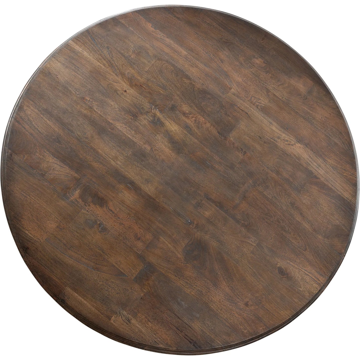 003 SI-2445311 | Closeup | Toulon 48" Round Dining Table by World Interiors in dark brown and weathered mango. Made from mango wood in a traditional style.
