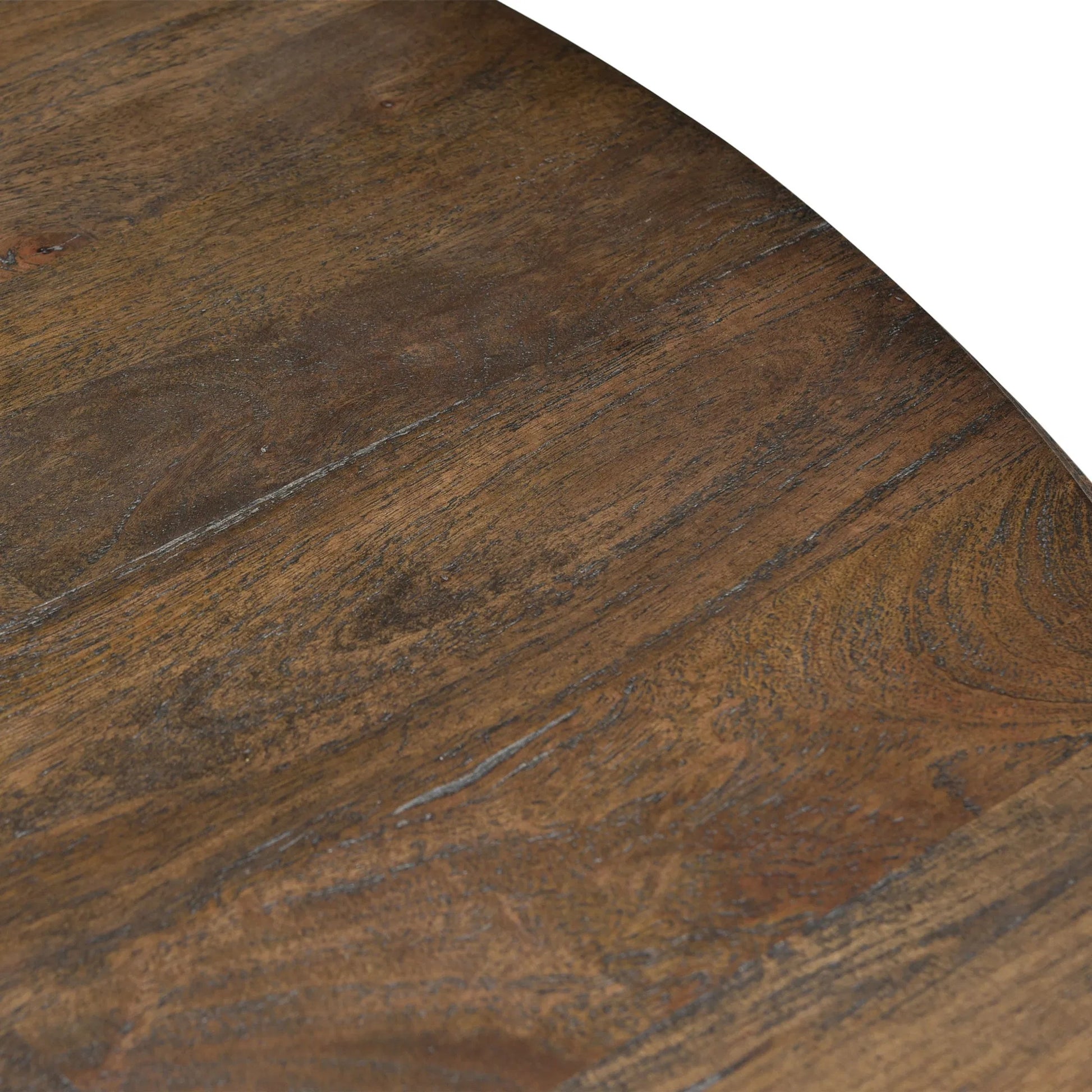 Toulon 48" Round Dining Table by World Interiors in dark brown and weathered mango. Made from mango wood in a traditional style.
