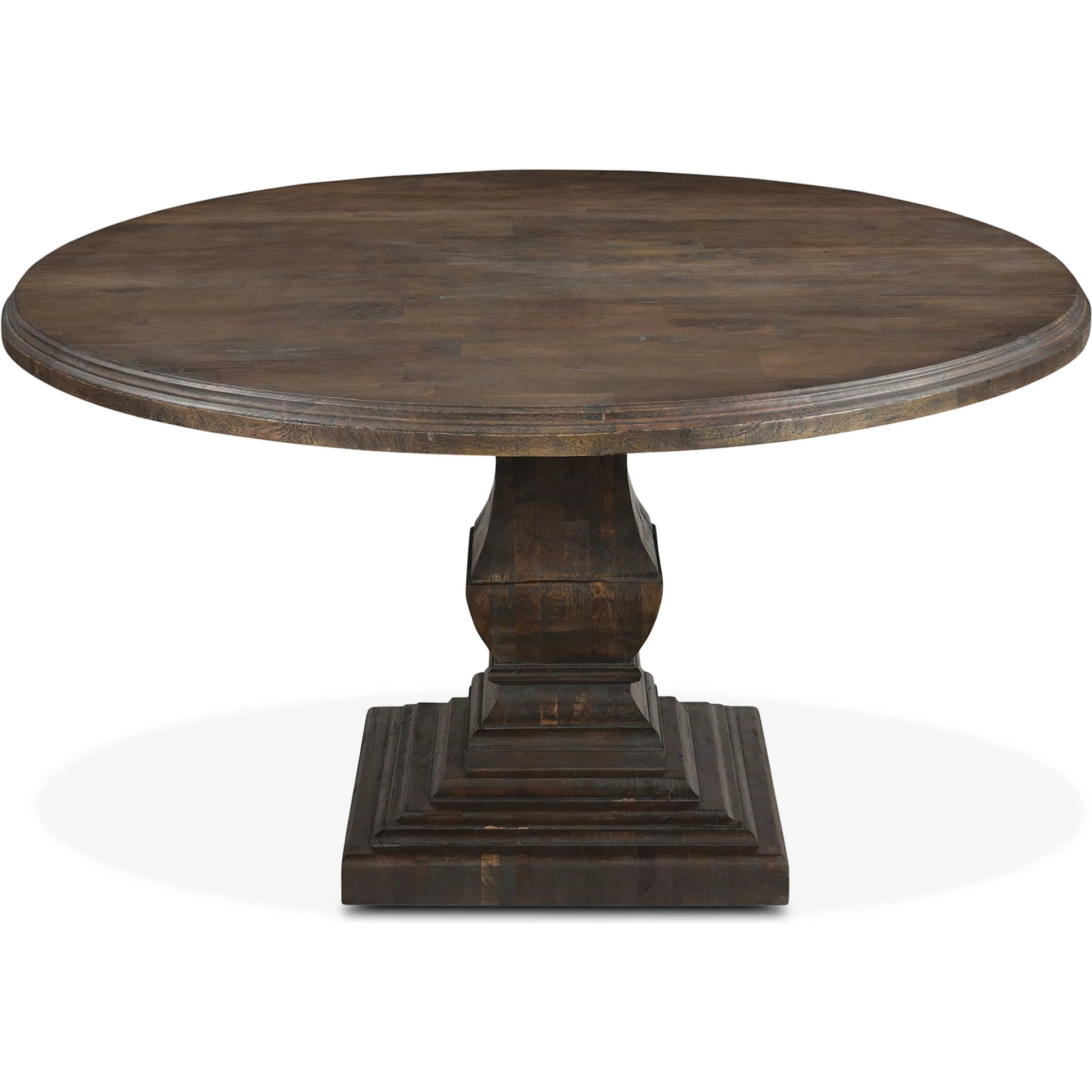 Toulon 48" Round Dining Table by World Interiors in dark brown and weathered mango. Made from mango wood in a traditional style.