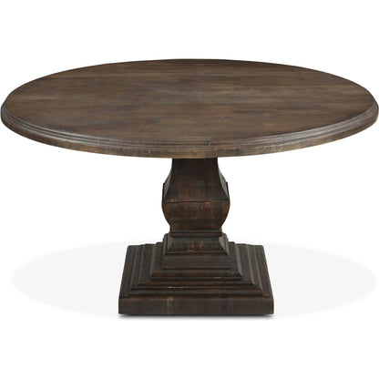 Toulon 48" Round Dining Table by World Interiors in dark brown and weathered mango. Made from mango wood in a traditional style.