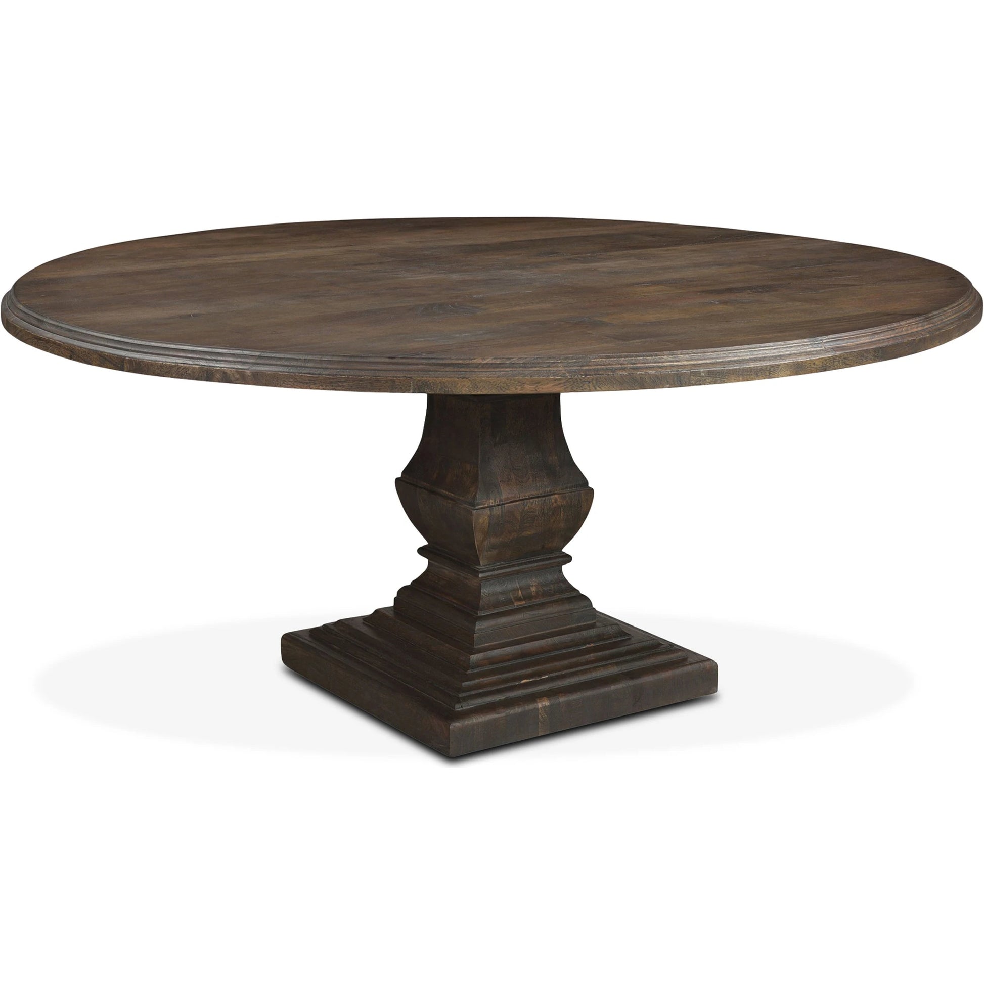 Toulon 72" Round Dining Table by World Interiors in vintage brown. Made from mango wood in a traditional style.