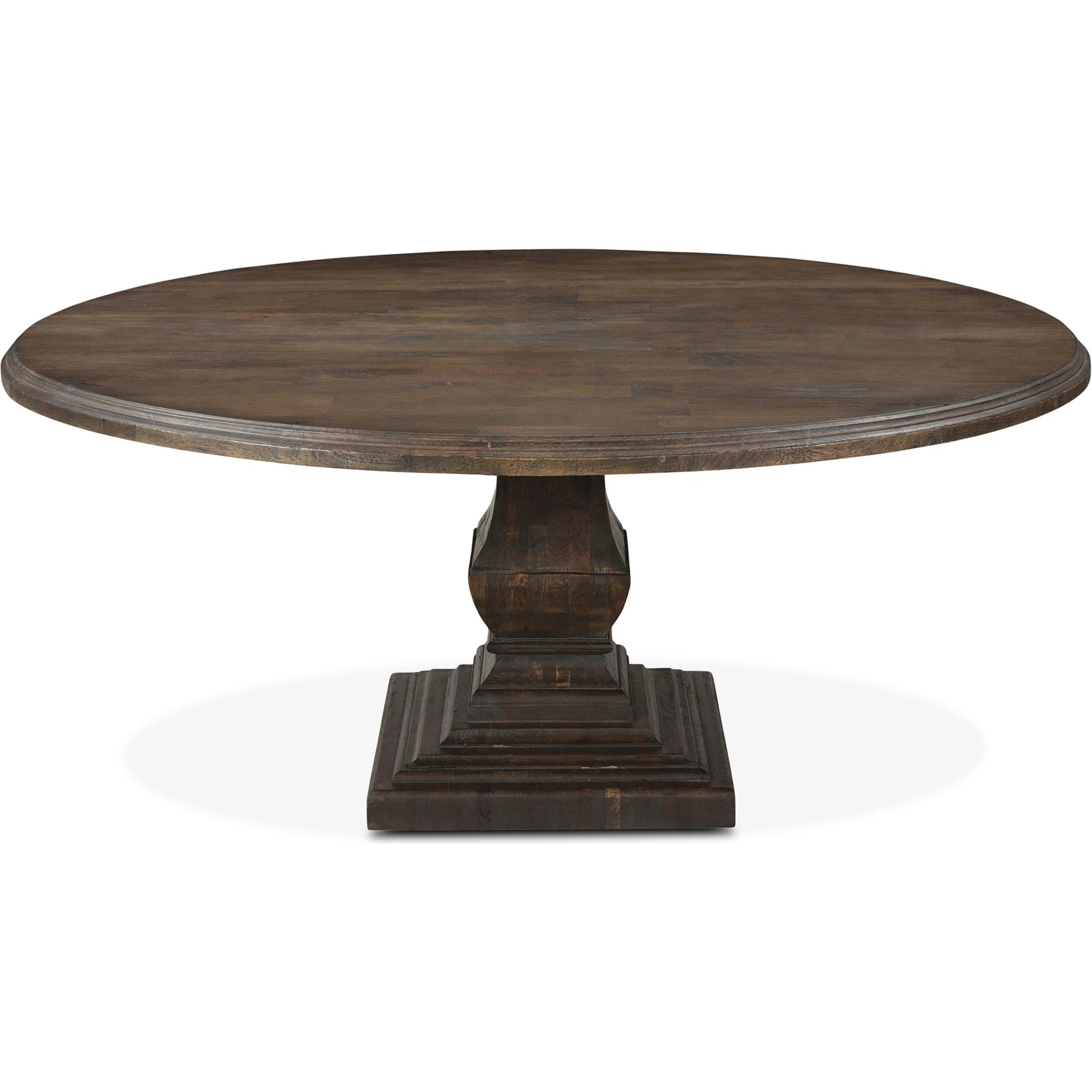 Toulon 72" Round Dining Table by World Interiors in vintage brown. Made from mango wood in a traditional style.