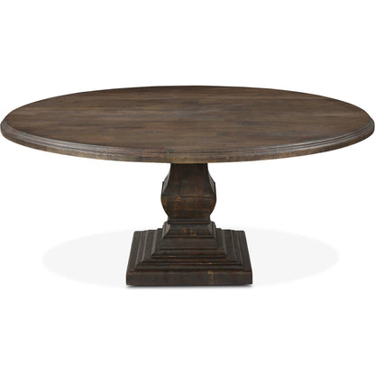 Toulon 72" Round Dining Table by World Interiors in vintage brown. Made from mango wood in a traditional style.