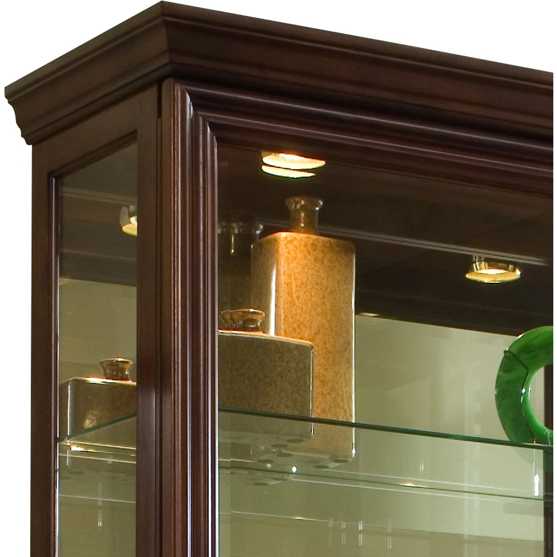 43'' Wide Two Way Sliding Door Curio Display Cabinet in Warm Brown by Pulaski Furniture in warm mid-tone. Made from hardwood solids in a traditional style.