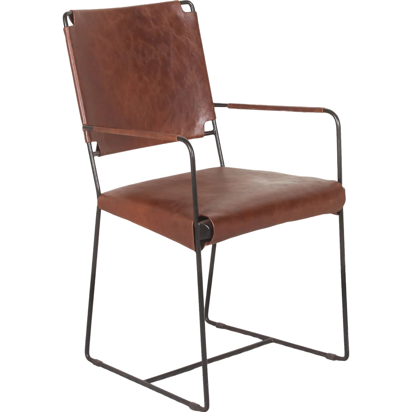 001 SI-2242967 | Primary Silo | Melbourne Industrial Modern Leather Arm Chair. by World Interiors in brown and powder coated black. Made from reclaimed iron top, top grain leather in a traditional style.