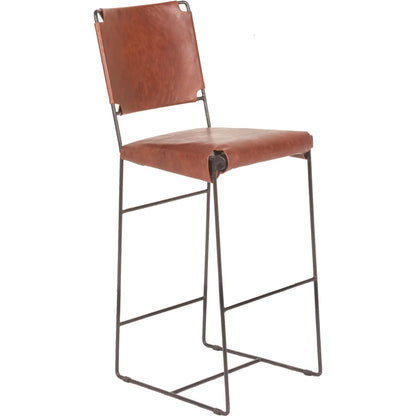 Melbourne 18" Buffalo Leather and Iron Bar Chair by World Interiors. Made from reclaimed iron, leather in a traditional style.
