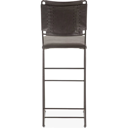 Melbourne 18" Buffalo Leather and Iron Bar Chair by World Interiors. Made from reclaimed iron, leather in a traditional style.