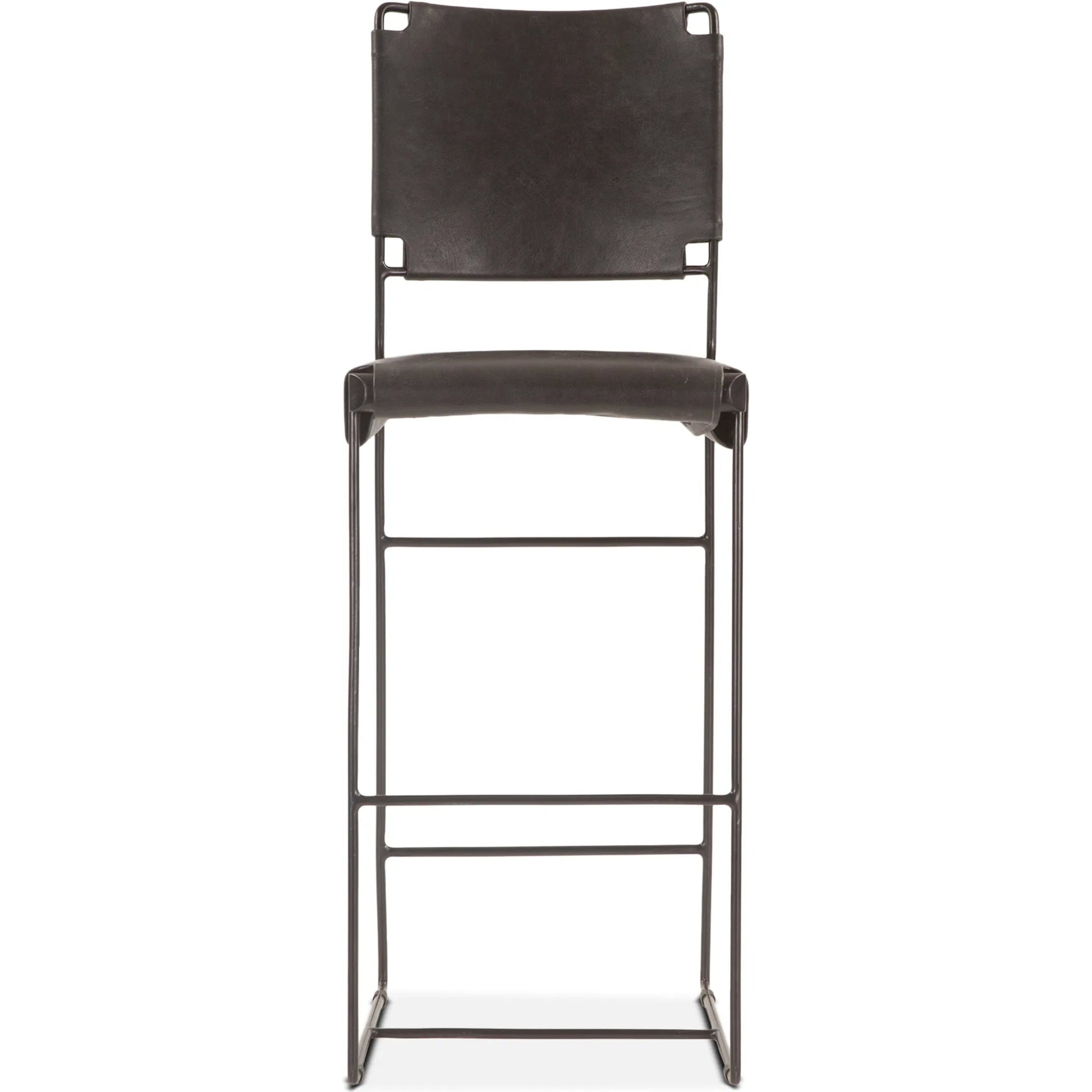 Melbourne 18" Buffalo Leather and Iron Bar Chair by World Interiors. Made from reclaimed iron, leather in a traditional style.