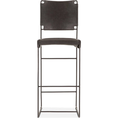 Melbourne 18" Buffalo Leather and Iron Bar Chair by World Interiors. Made from reclaimed iron, leather in a traditional style.