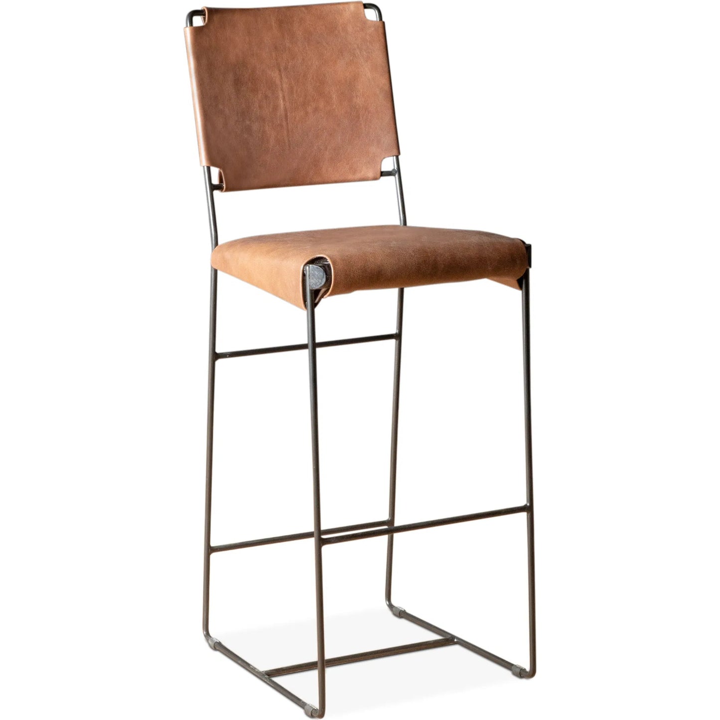 003 SI-2242969 | Primary Silo | Melbourne 18" Buffalo Leather and Iron Bar Chair by World Interiors. Made from reclaimed iron, leather in a traditional style.