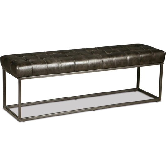 Melbourne Iron and Black Leather Bench by World Interiors in black and natural. Made from reclaimed iron top, top grain leather in a unique style.