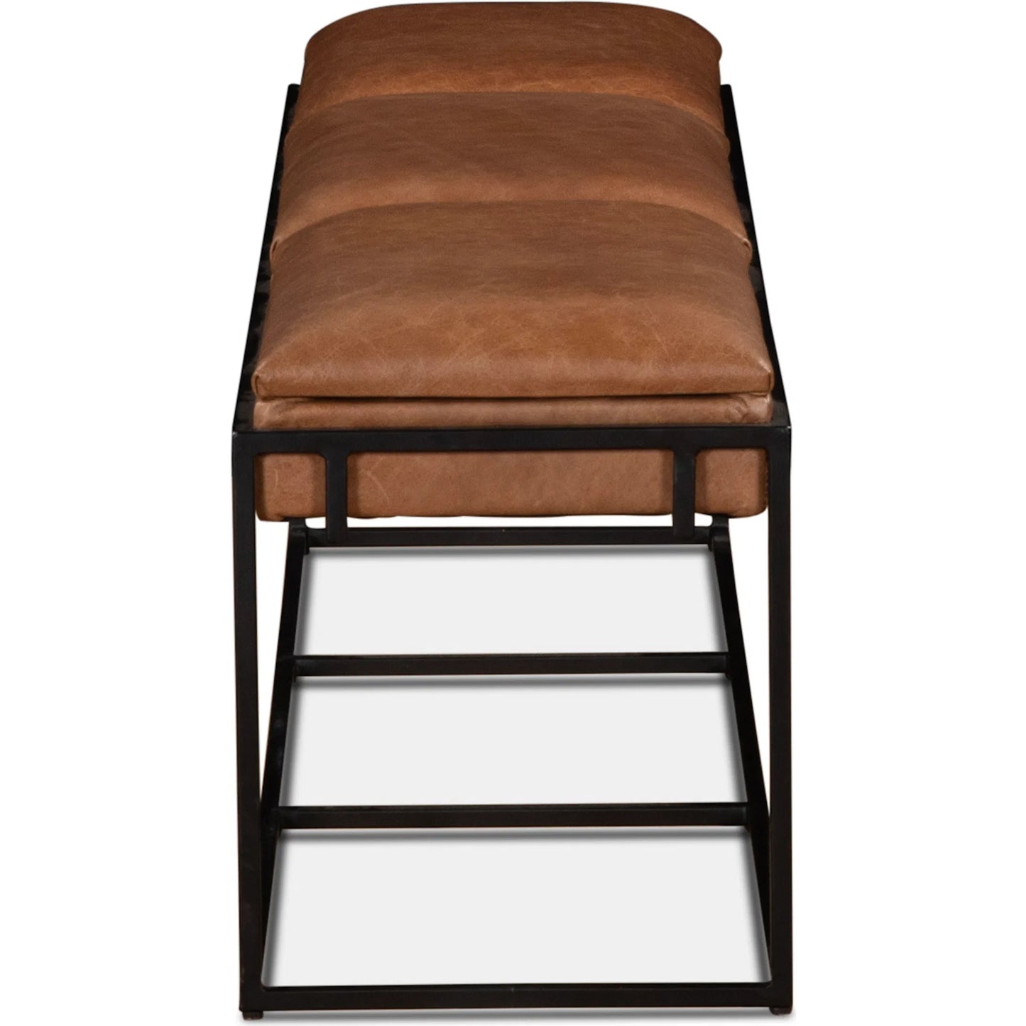 004 SI-2242954 | Additional Silo | Melbourne 62" Bench by World Interiors in brown and brown, black. Made from reclaimed iron top, top grain leather in a traditional style.