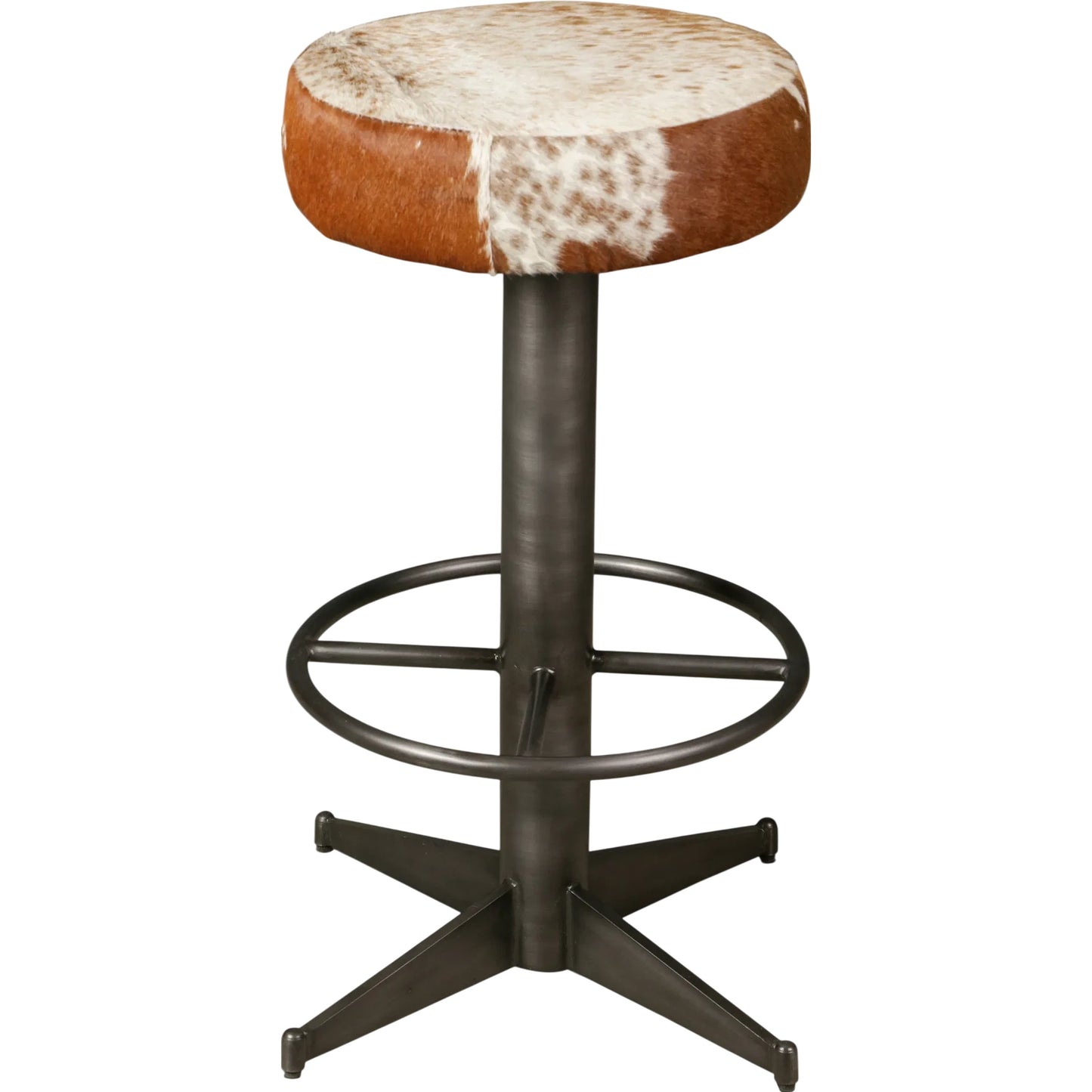 001 SI-2242973 | Primary Silo | Melbourne Cowhide Leather Bar Stool by World Interiors in brown. Made from hair on hide leather reclaimed iron in a cottage & farmhouse style.