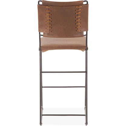 Melbourne Buffalo Leather Counter Chair by World Interiors in natural brown. Made from reclaimed iron top, top grain leather in a traditional style.