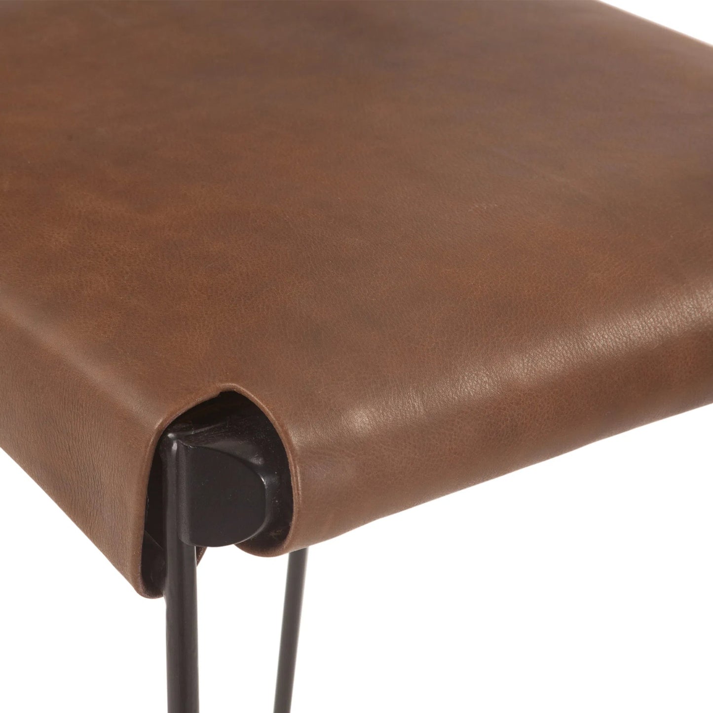 005 SI-2242974 | Closeup | Melbourne Buffalo Leather Counter Chair by World Interiors in natural brown. Made from reclaimed iron top, top grain leather in a traditional style.
