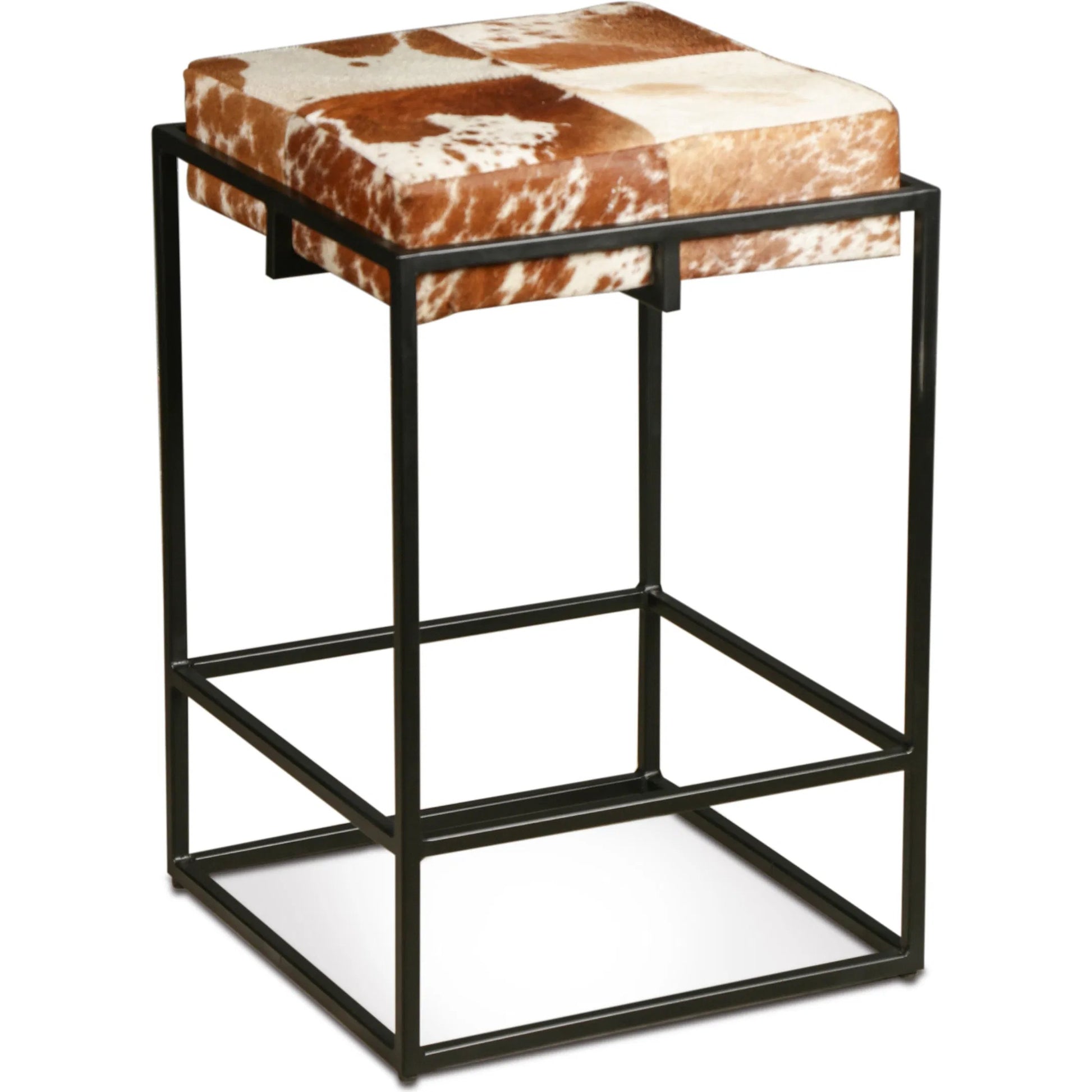 Melbourne Brown Cowhide Leather Counter Stool by World Interiors in natural brown. Made from reclaimed iron travertine stone in a cottage & farmhouse style.