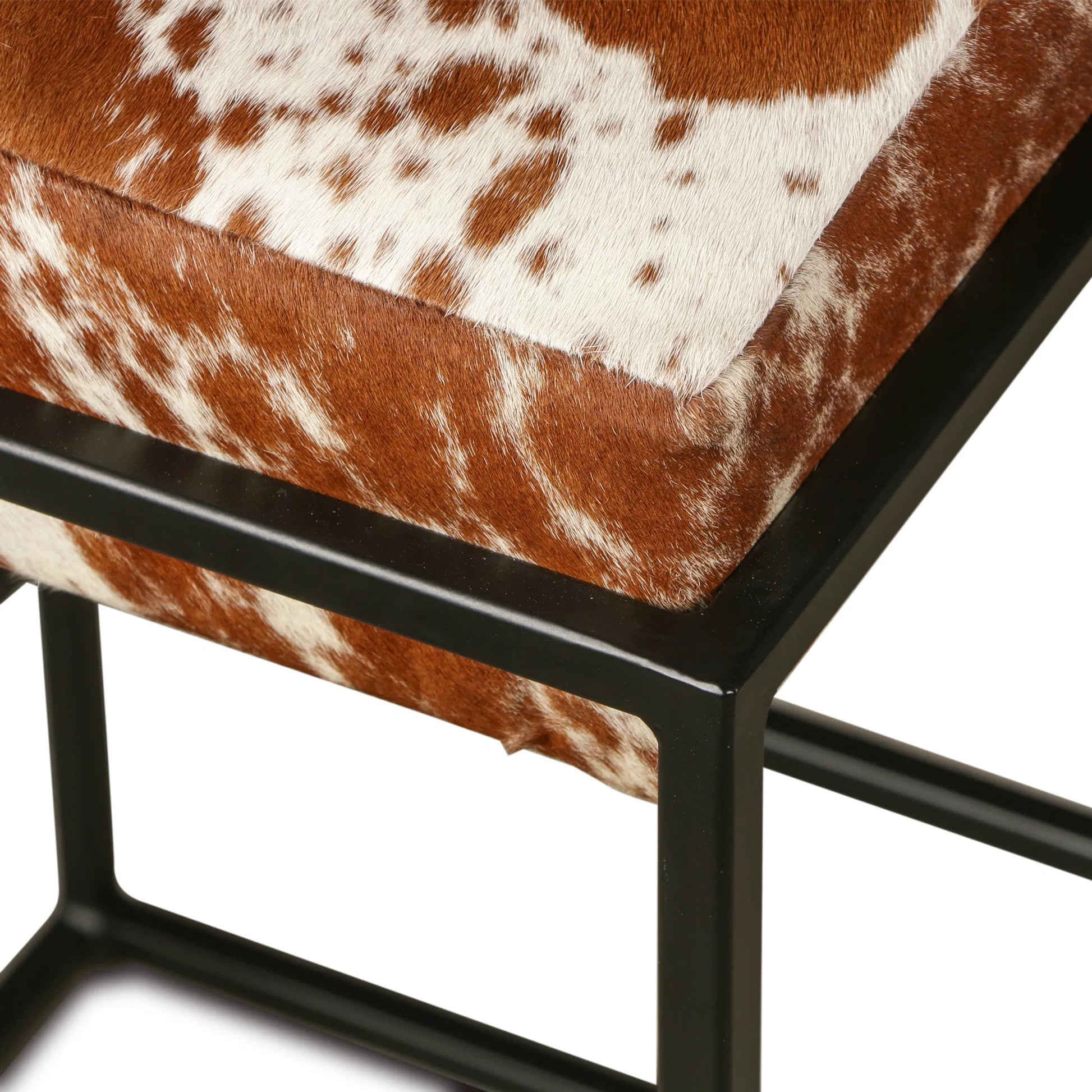 Melbourne Brown Cowhide Leather Counter Stool by World Interiors in natural brown. Made from reclaimed iron travertine stone in a cottage & farmhouse style.