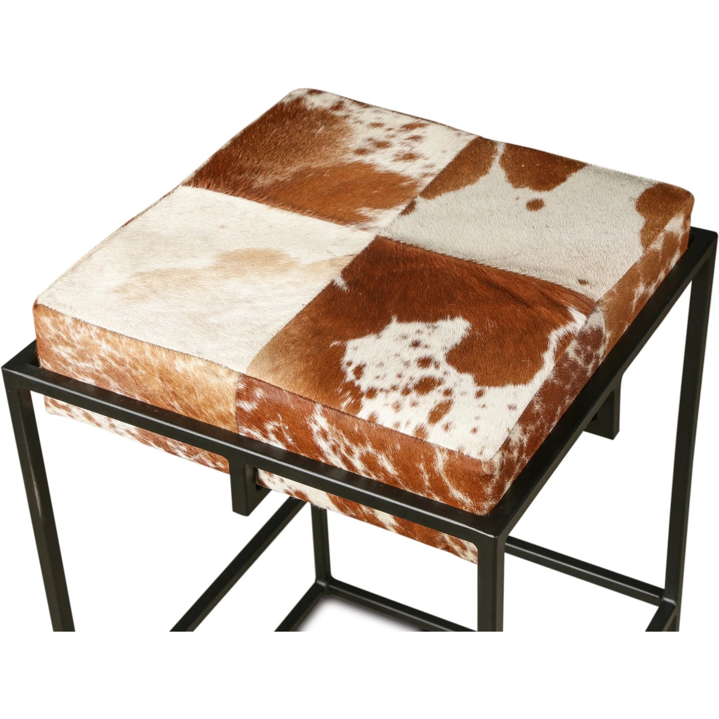 003 SI-2242965 | Closeup | Melbourne Brown Cowhide Leather Counter Stool by World Interiors in natural brown. Made from reclaimed iron travertine stone in a cottage & farmhouse style.