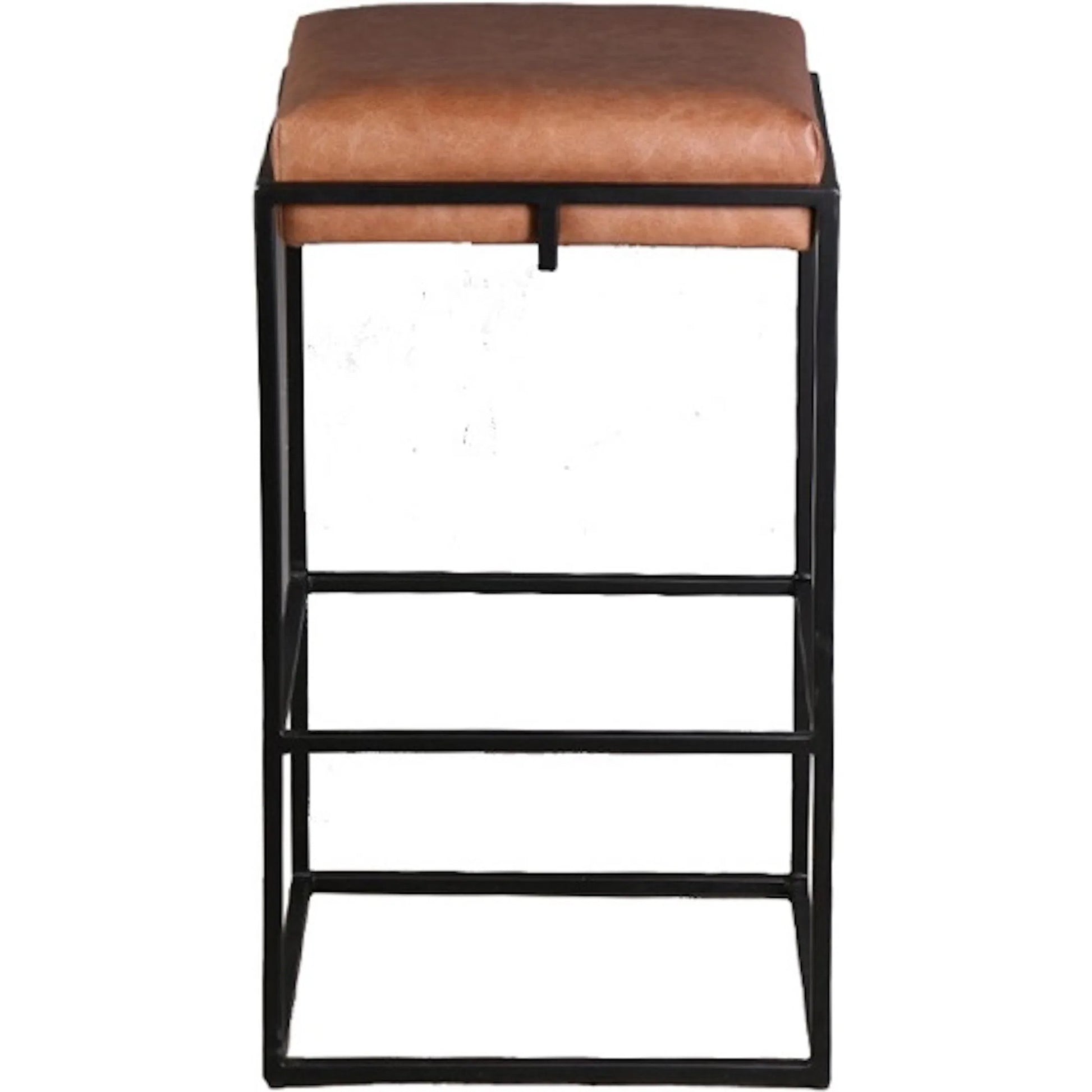 Melbourne Cognac Top-Grain Leather Backless Counter Stool by World Interiors in cognac. Made from reclaimed iron top, top grain leather in a traditional style.