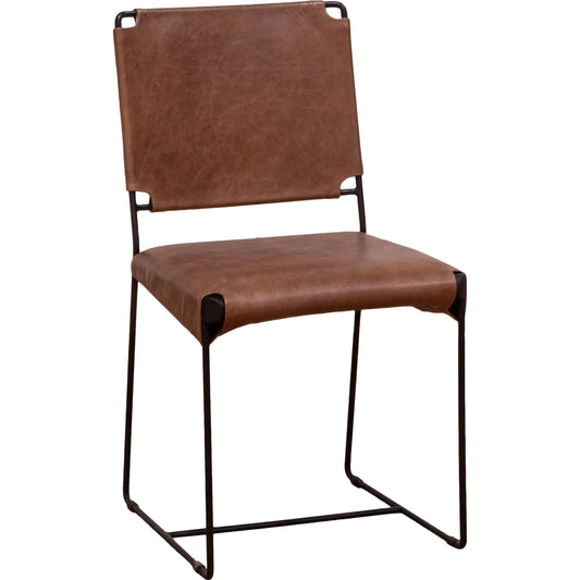 Melbourne Dining Chair by World Interiors in brown and black. Made from reclaimed iron top, top grain leather in a unique style.