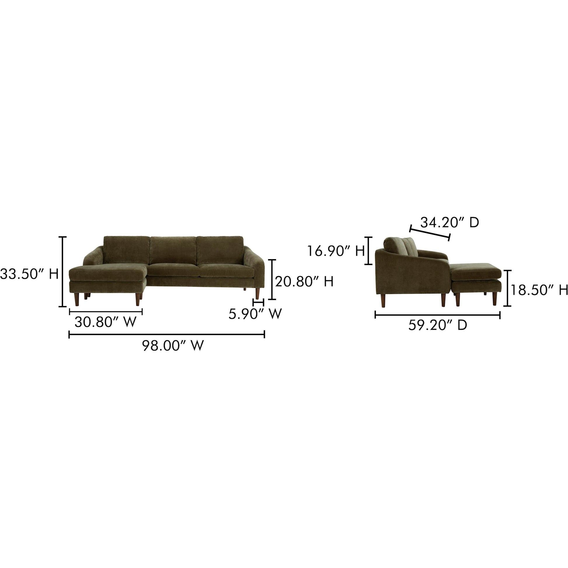 Quinn Sectional Cedar by Moe's Home Collection. Made from upholstery: recycled 100% polyester, frame: mdf, plywood, pine, foam, fiber seat, rubberwood legs in a eclectic & global style.