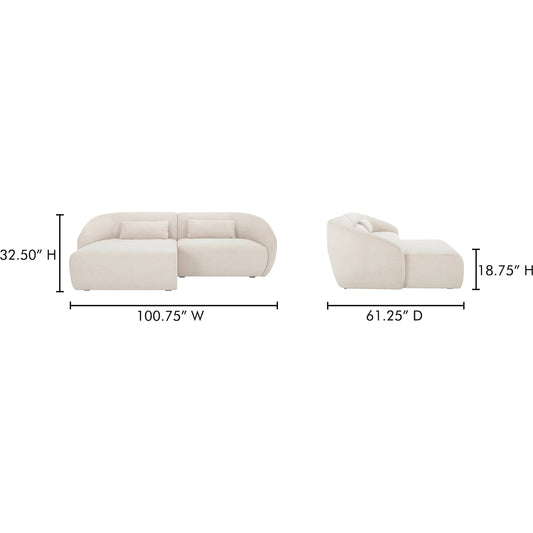 Amelia Nook Modular Sectional by Moe's Home Collection in warm white. Made from upholstery: 100% recycled polyester, frame: mdf, plywood, pine, foam, fiber seat in a unique style.