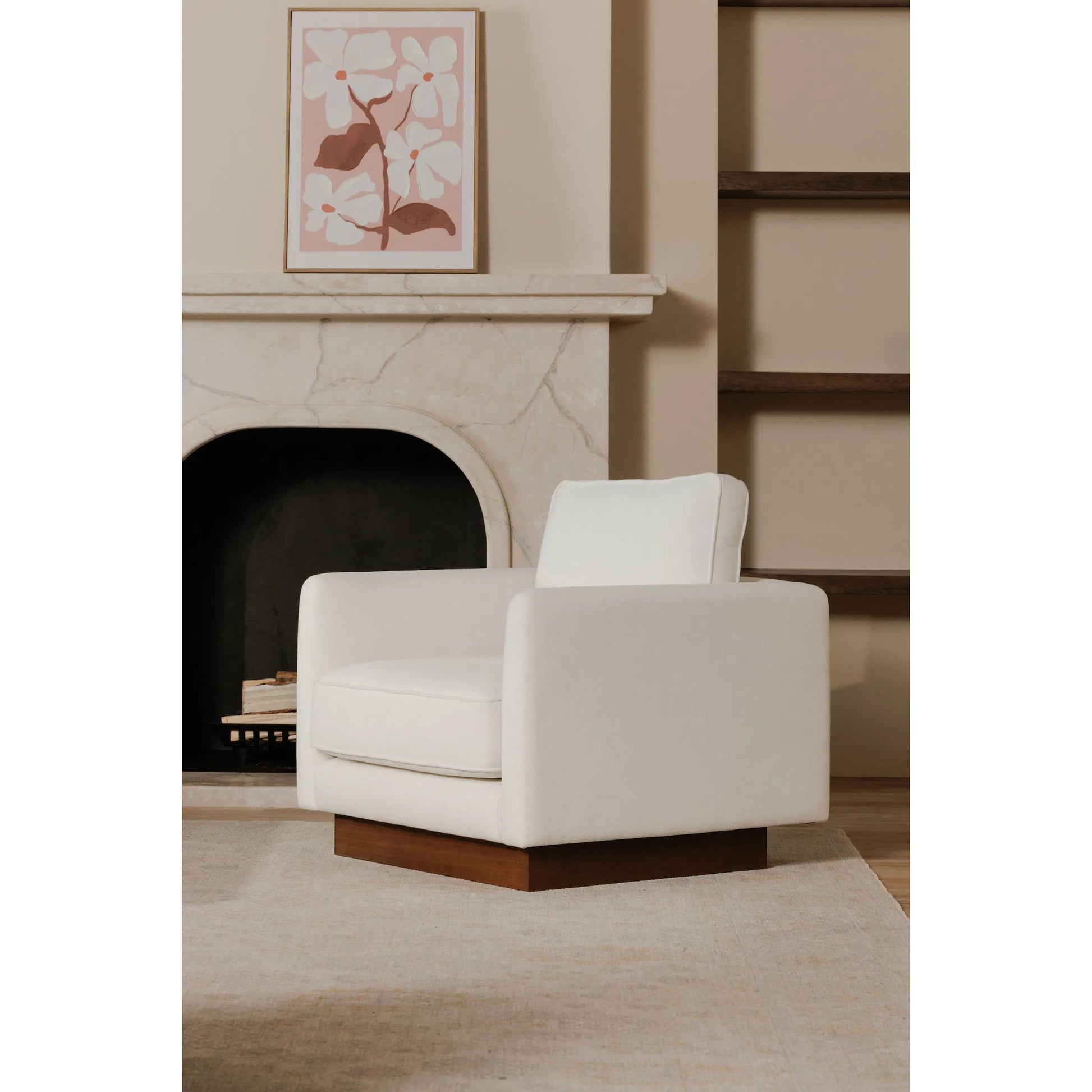Vernon Accent Chair by Moe's Home Collection. Made from upholstery: 100% polyester, walnut tone veneer base, solid beech, plywood frame, foam, fiber seat in a unique style.