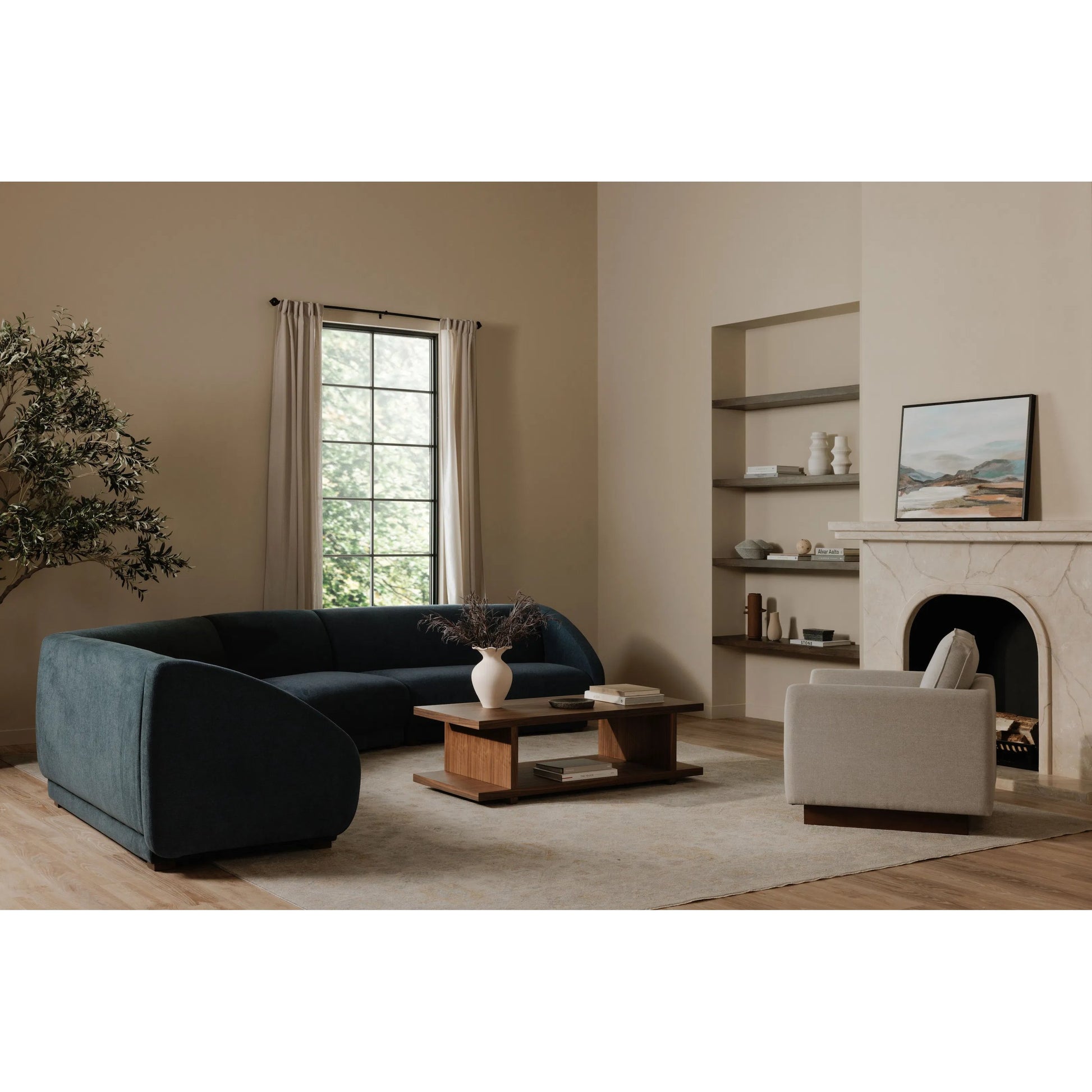 Vernon Accent Chair by Moe's Home Collection. Made from upholstery: 100% polyester, walnut tone veneer base, solid beech, plywood frame, foam, fiber seat in a unique style.