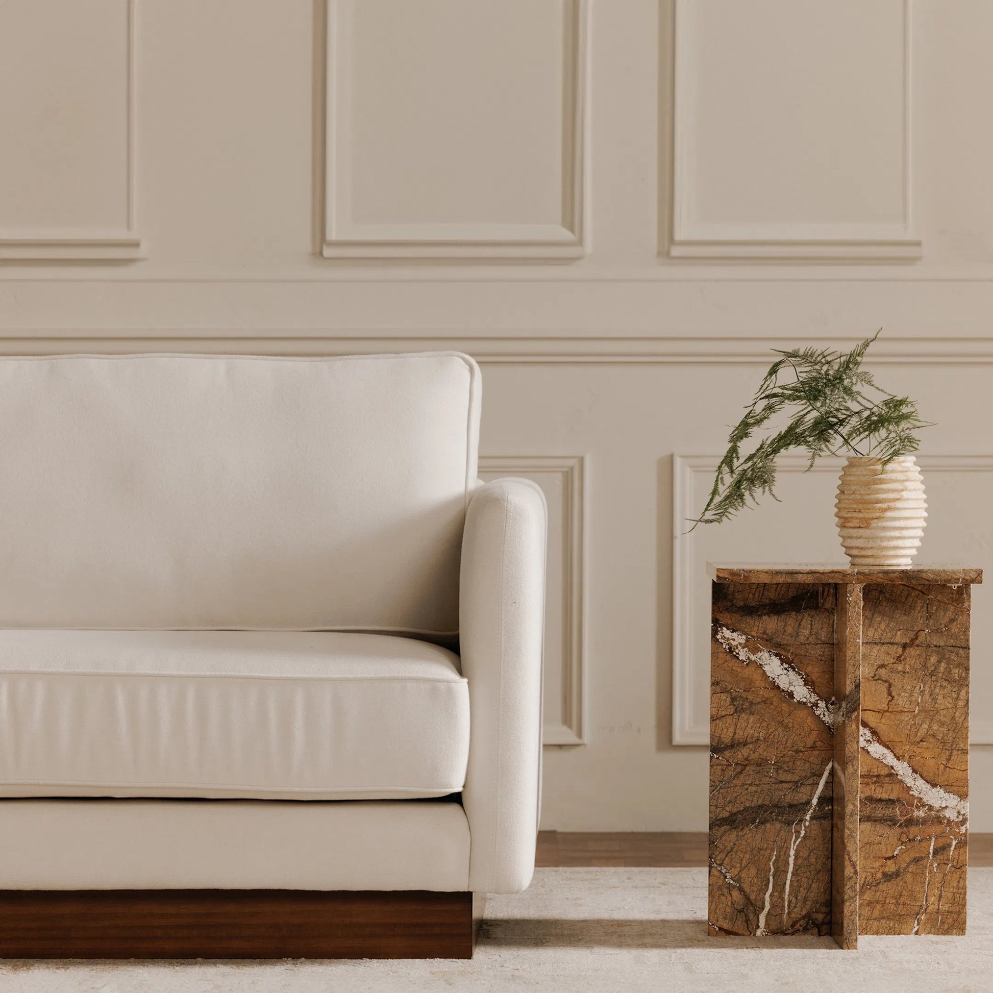 Vernon Sectional by Moe's Home Collection. Made from upholstery: 100% polyester, walnut tone veneer base, solid beech, plywood frame, foam, fiber seat in a unique style.