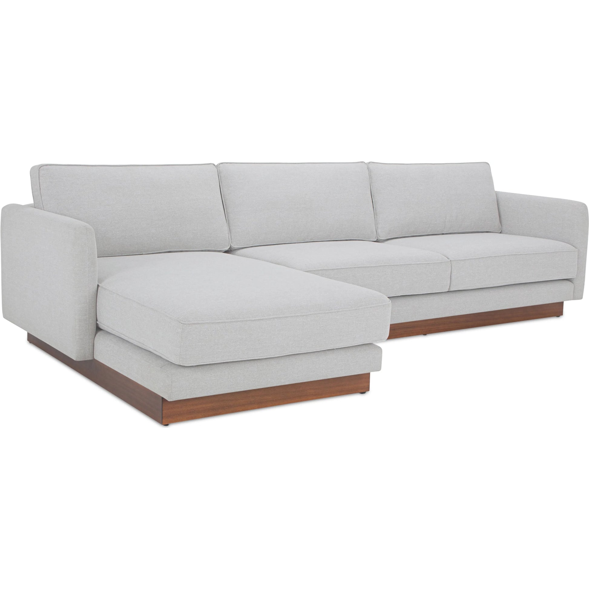 Vernon Sectional by Moe's Home Collection. Made from upholstery: 100% polyester, walnut tone veneer base, solid beech, plywood frame, foam, fiber seat in a unique style.