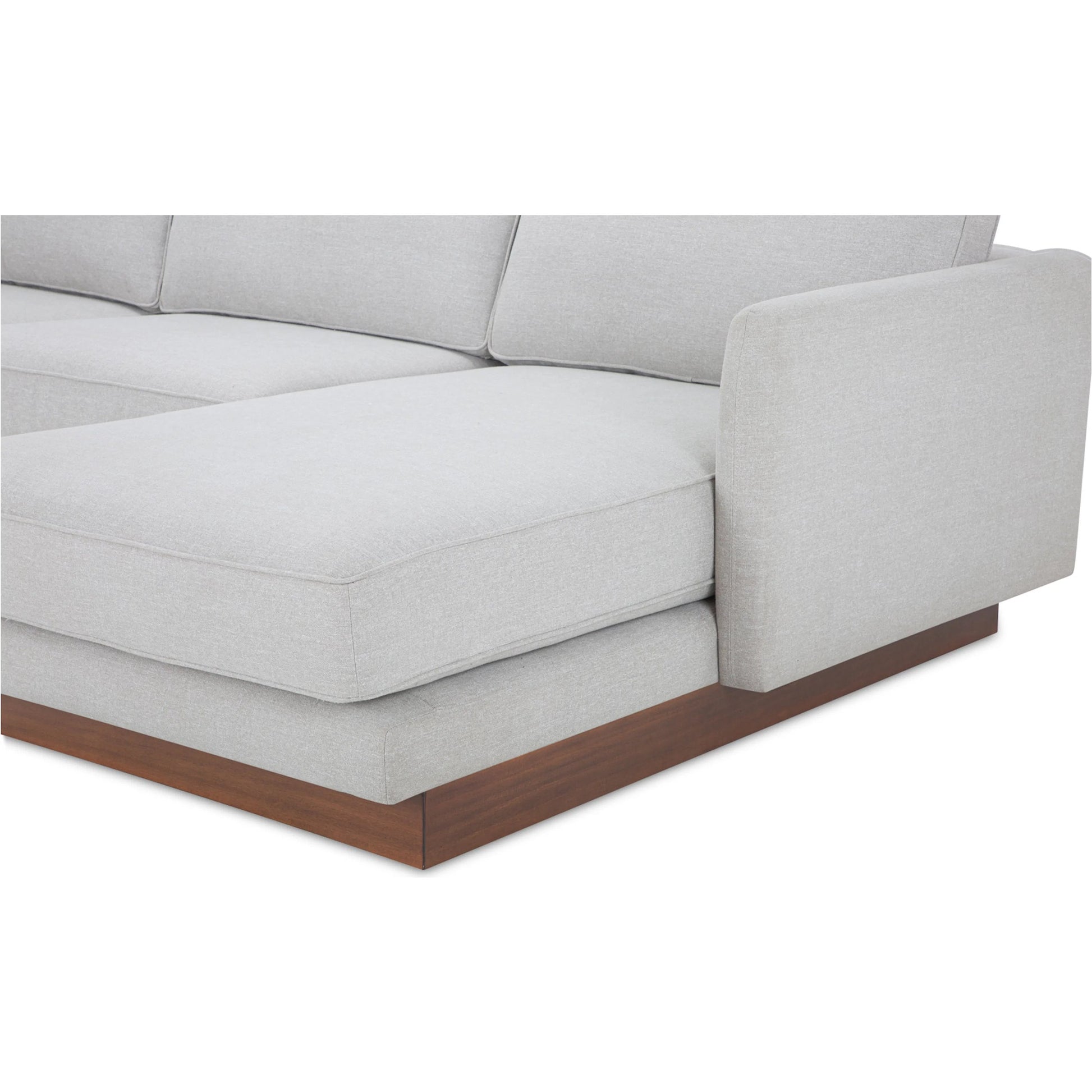 Vernon Sectional by Moe's Home Collection. Made from upholstery: 100% polyester, walnut tone veneer base, solid beech, plywood frame, foam, fiber seat in a unique style.