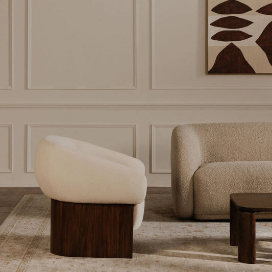 Otto Accent Chair by Moe's Home Collection. Made from upholstery: 100% recycled polyester, walnut veneer base, solid beech, plywood frame, foam, fiber seat in a unique style.
