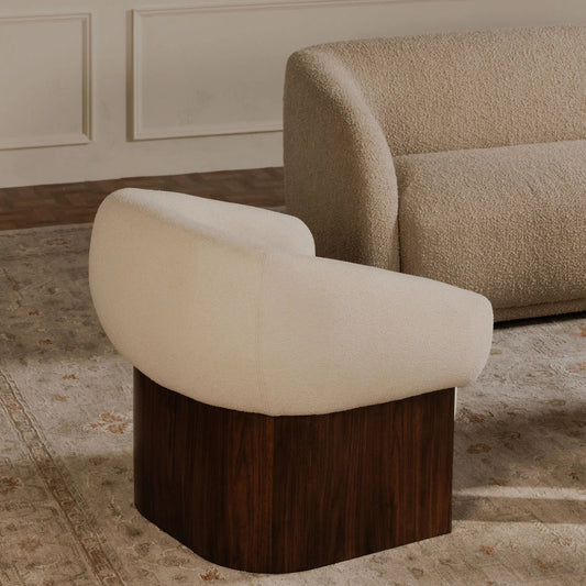 Otto Accent Chair by Moe's Home Collection. Made from upholstery: 100% recycled polyester, walnut veneer base, solid beech, plywood frame, foam, fiber seat in a transitional style.