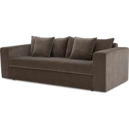 Kiran Sleeper Sofa by Moe's Home Collection in warm charcoal. Made from upholstery: 50% recycled polyester, 50% polyester, solid beech, plywood frame, foam, fiber seat, leggett, platt sleeper sofa mechanism in a transitional
