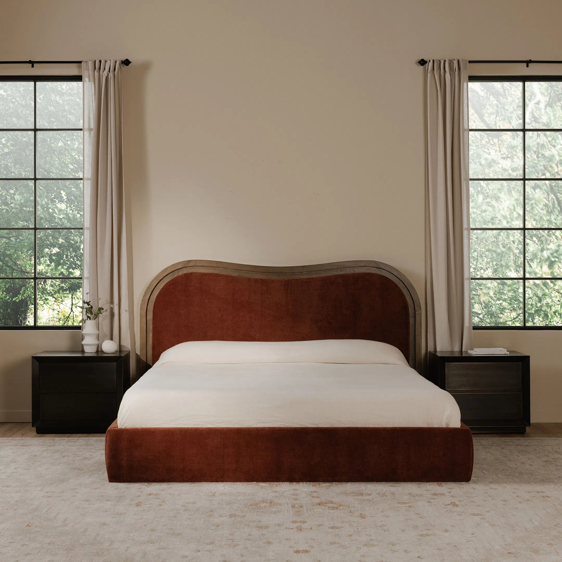Camilla Bed by Moe's Home Collection in chestnut. Made from upholstery: 100% polyester, frame: ash, foam in a traditional style.