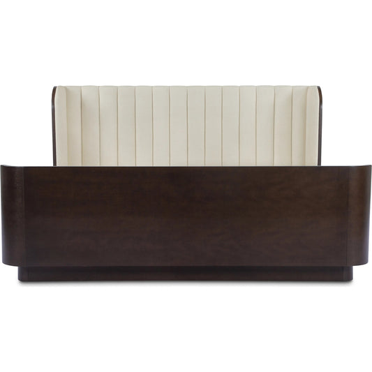Scarlette Bed by Moe's Home Collection. Made from upholstery: 100% polyester, frame: birch veener pasted over mdf, headboard: foam, rubberwood base in a unique style.